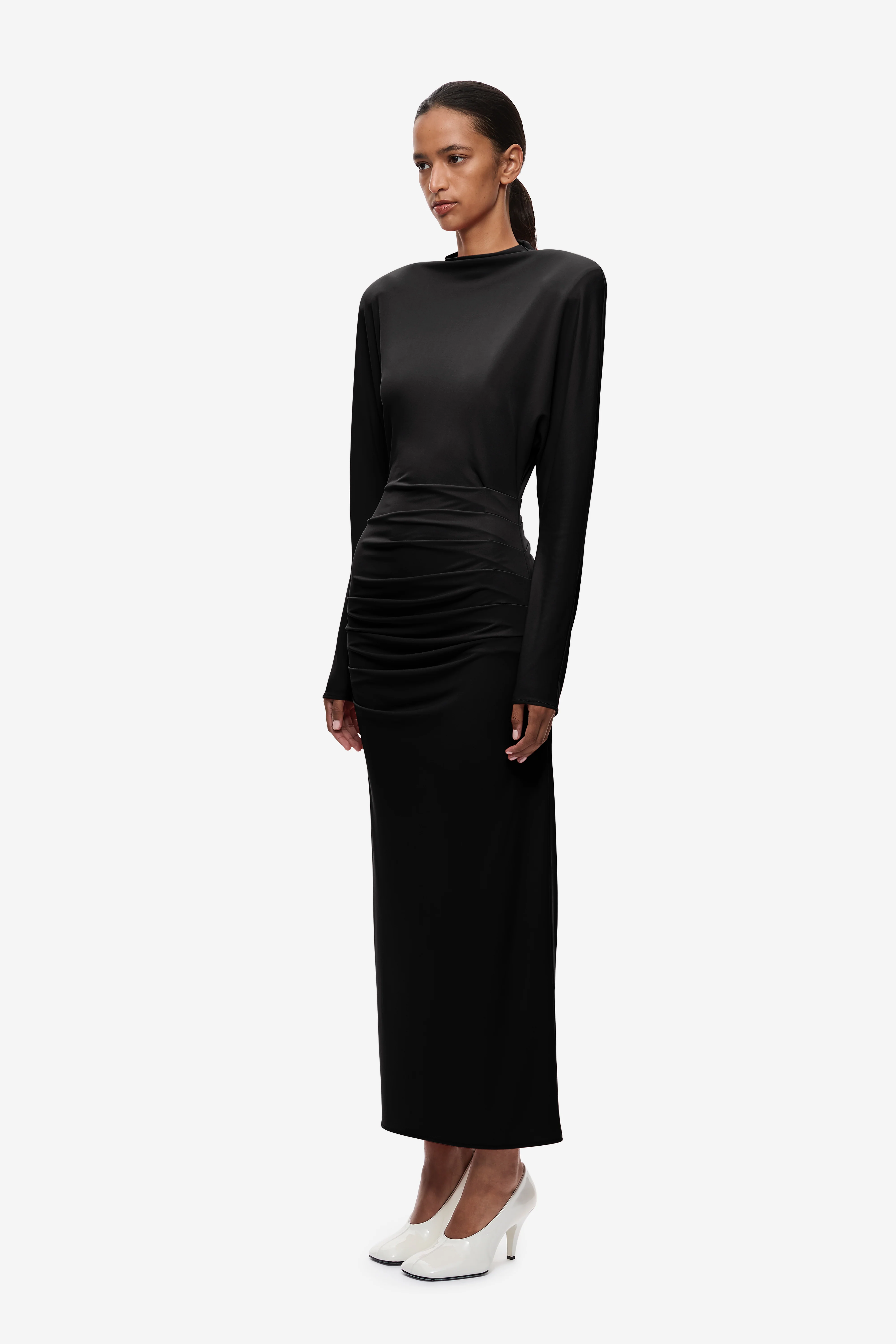 THE BATWING JERSEY DRAPED MIDI DRESS - Image 4