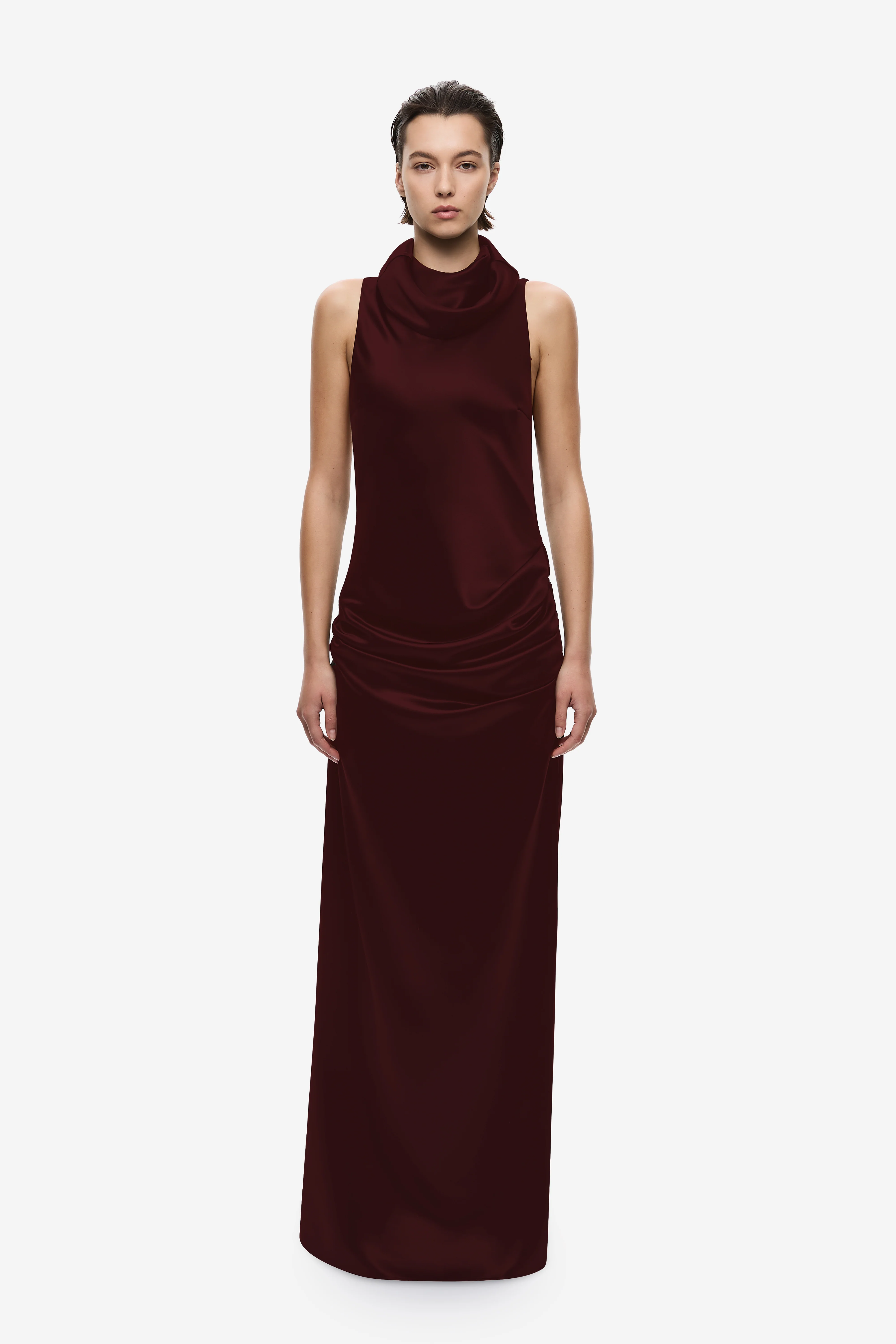 THE DRAPED COLLAR SATIN MAXI DRESS - Image 2